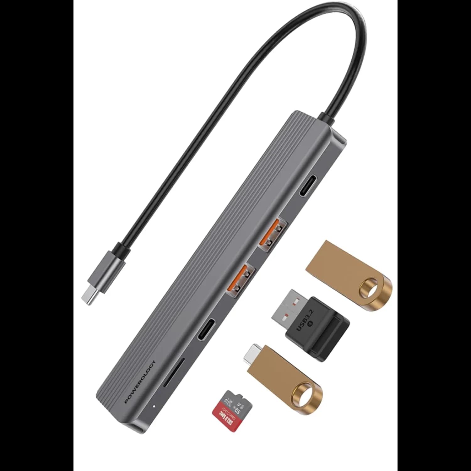 Powerology USB-C Hub - 6-in-1 4K HDMI PD 100W, Dark Gray 1 Powerology USB-C Hub - 6-in-1 4K HDMI PD 100W, Dark Gray 1