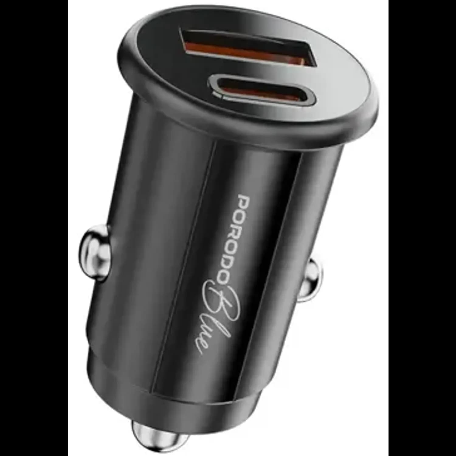 Porodo Car Charger - Dual Port 30W with C-L Cable, Black — Blue Porodo Car Charger - Dual Port 30W with C-L Cable, Black — Blue
