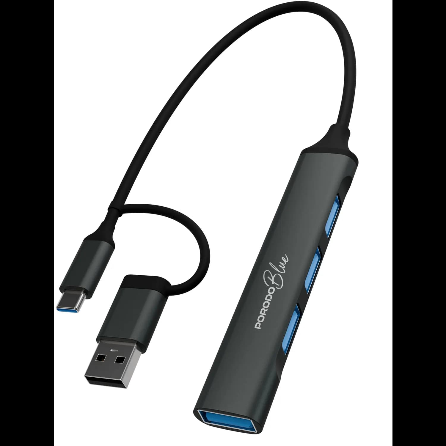 Porodo USB Hub - 4-in-1, USB-A & USB-C, Gray 1 Porodo USB Hub - 4-in-1, USB-A & USB-C, Gray 1