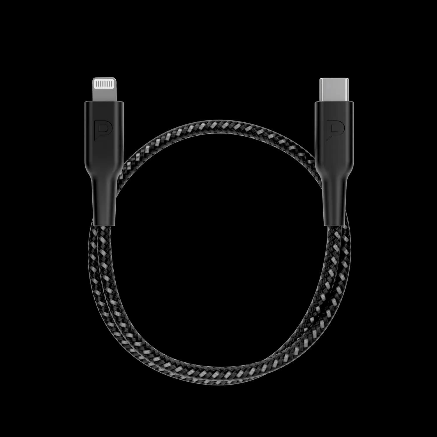 Powerology USB-C to Lightning Cable - Braided 30cm White — Black 1 Powerology USB-C to Lightning Cable - Braided 30cm White — Black 1