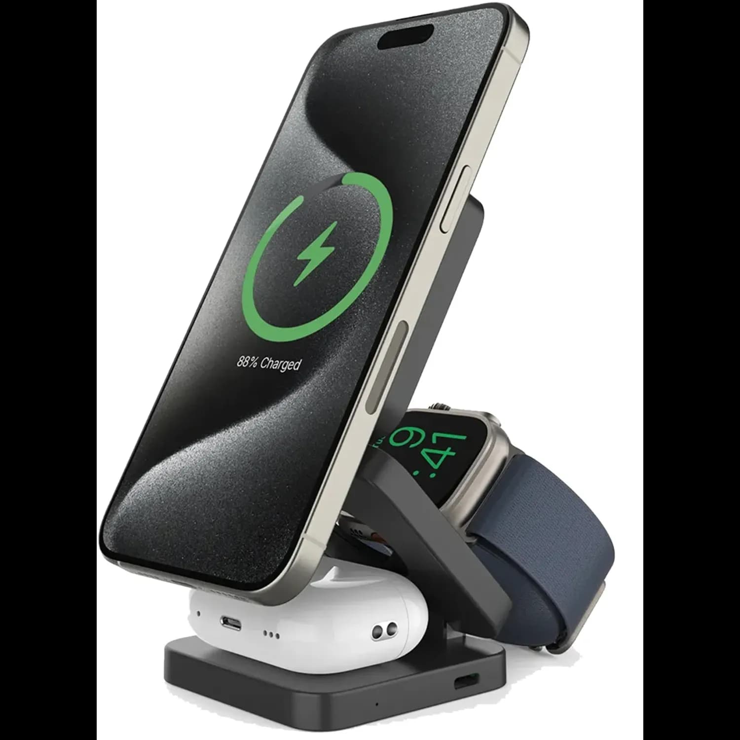 Porodo Wireless Charger - 3in1 MagSafe Foldable 15W, Black 1 Porodo Wireless Charger - 3in1 MagSafe Foldable 15W, Black 1
