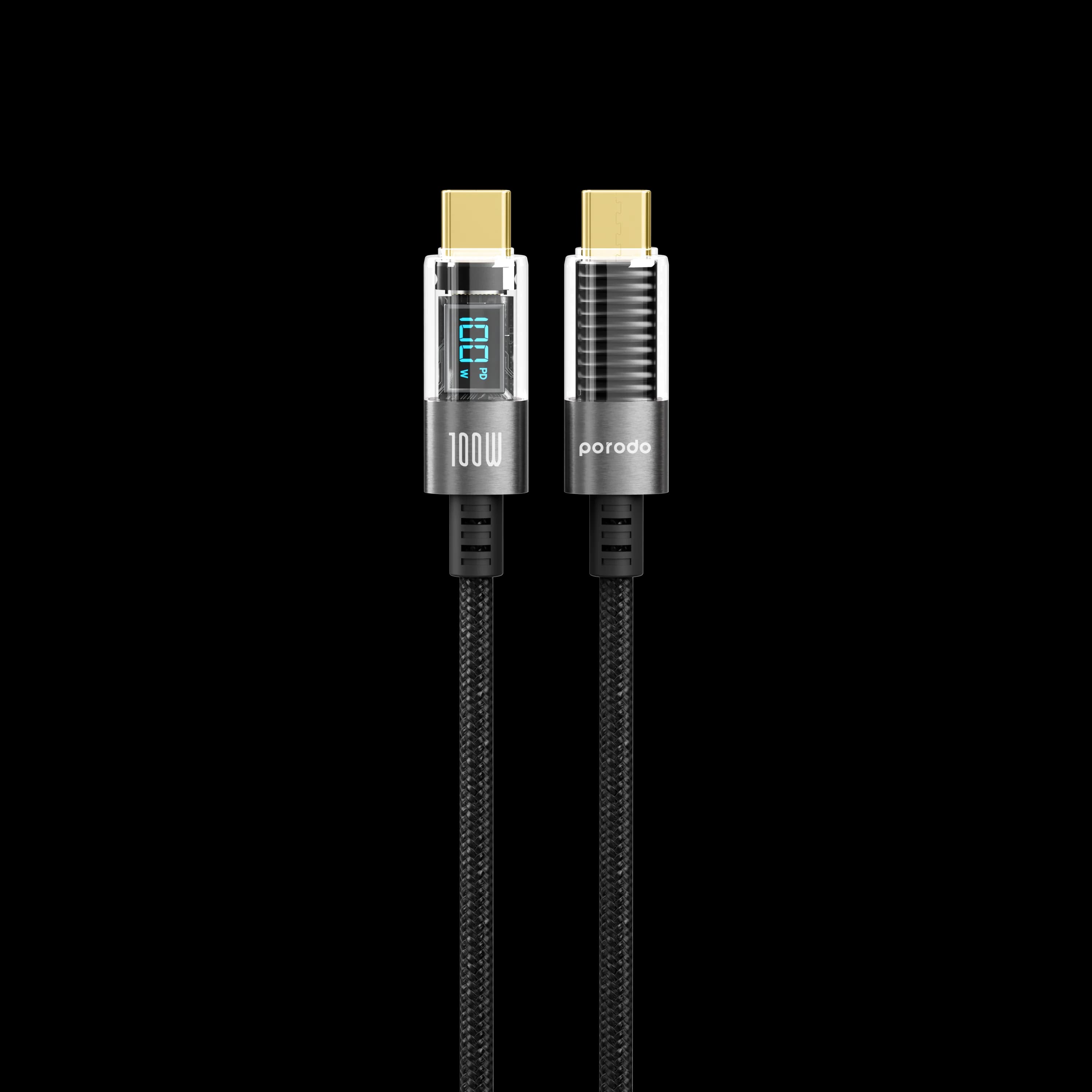 Porodo Braided Transparent USB-C to USB-C Cable 1 Porodo Braided Transparent USB-C to USB-C Cable 1