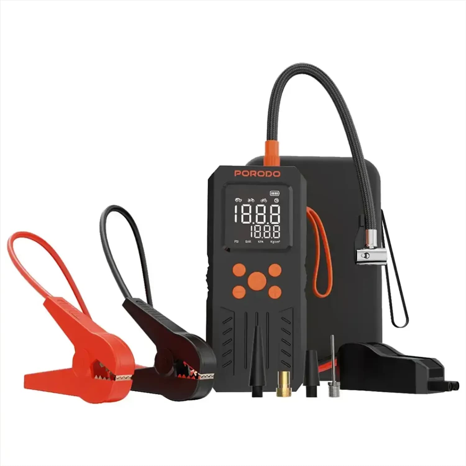 Porodo Inflator & Jump Starter - 150PSI Auto-Stop, Black Porodo Inflator & Jump Starter - 150PSI Auto-Stop, Black