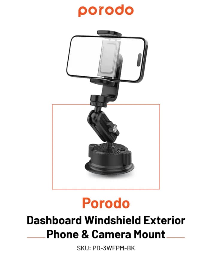 Porodo Dashboard Windshield Exterior Phone & Camera Mount 1 Porodo Dashboard Windshield Exterior Phone & Camera Mount 1