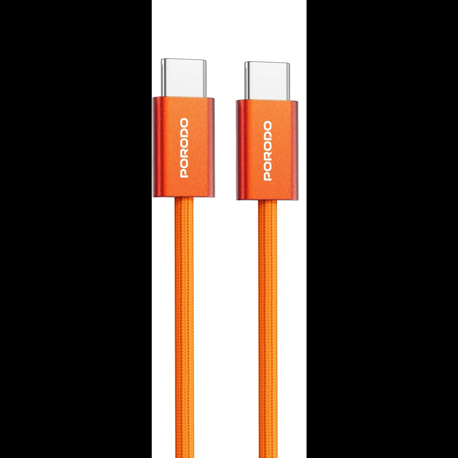 Porodo USB-C to USB-C Cable PD 60W 1M - Metal & Cotton Braided, Orange — C to C 1m, Flat-Orange 1 Porodo USB-C to USB-C Cable PD 60W 1M - Metal & Cotton Braided, Orange — C to C 1m, Flat-Orange 1