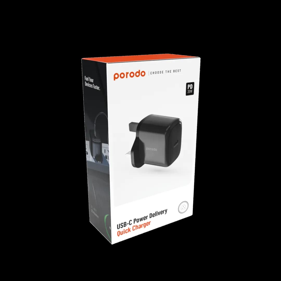 Porodo 20W Single USB C Charger UK - Black 1 Porodo 20W Single USB C Charger UK - Black 1