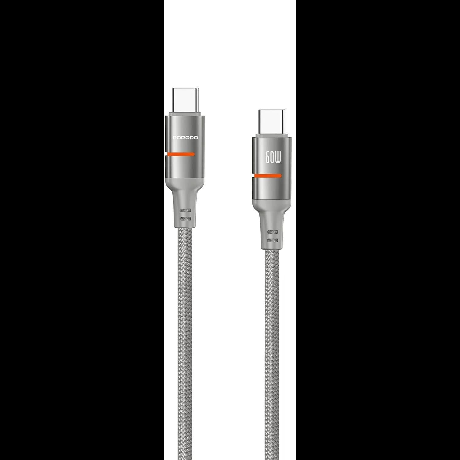 Porodo USB-C to USB-C Charging Cable - 60W PD, 1.2m, LED Light Porodo USB-C to USB-C Charging Cable - 60W PD, 1.2m, LED Light