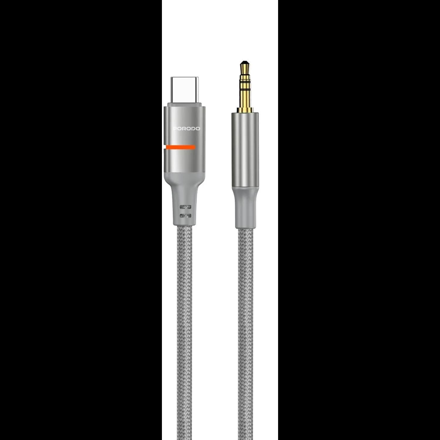 Porodo AUX to USB-C Cable - LED Light, Braided Grey 1 Porodo AUX to USB-C Cable - LED Light, Braided Grey 1
