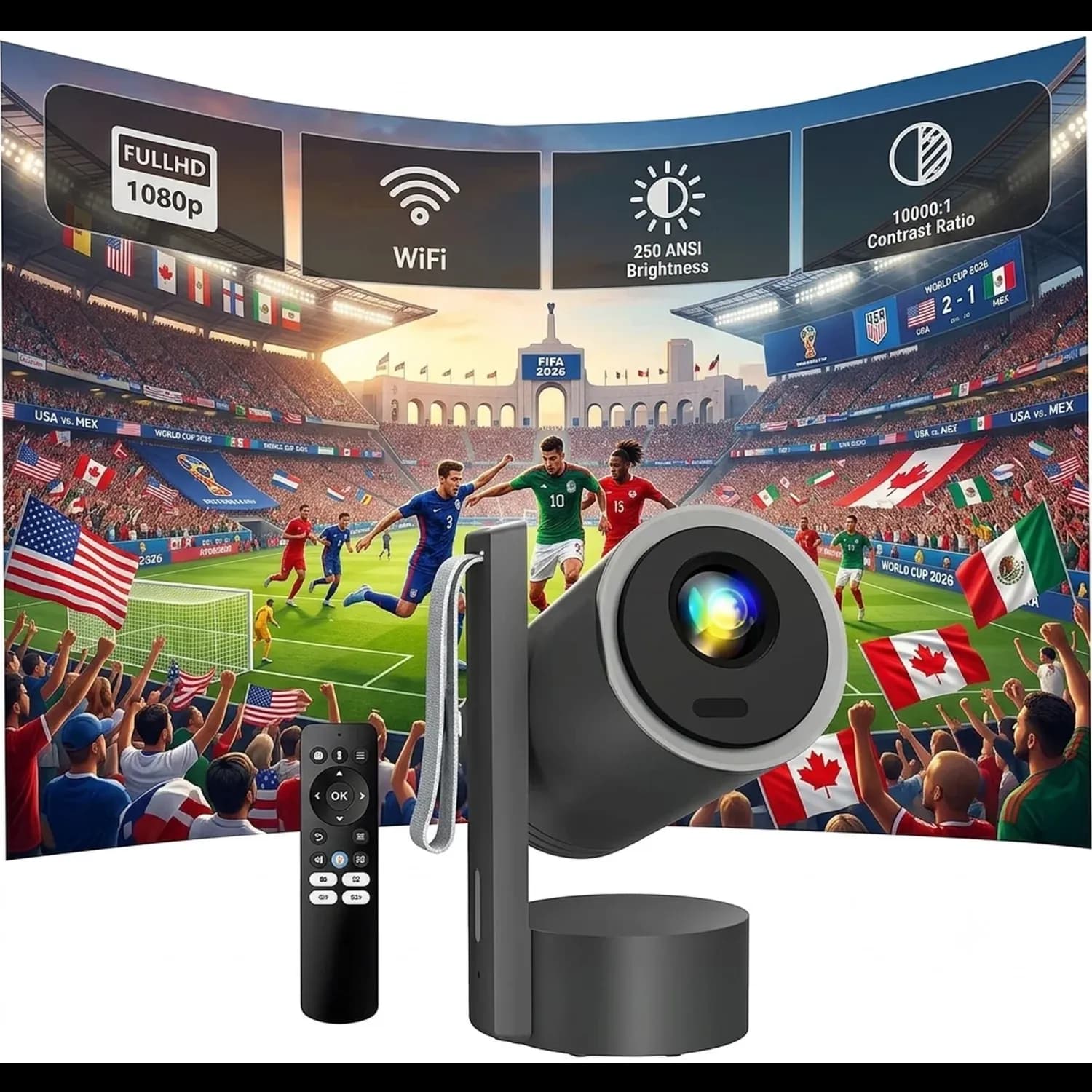 Porodo Mini Projector - 40"-100", WiFi & Bluetooth, 250ANSI 1 Porodo Mini Projector - 40"-100", WiFi & Bluetooth, 250ANSI 1