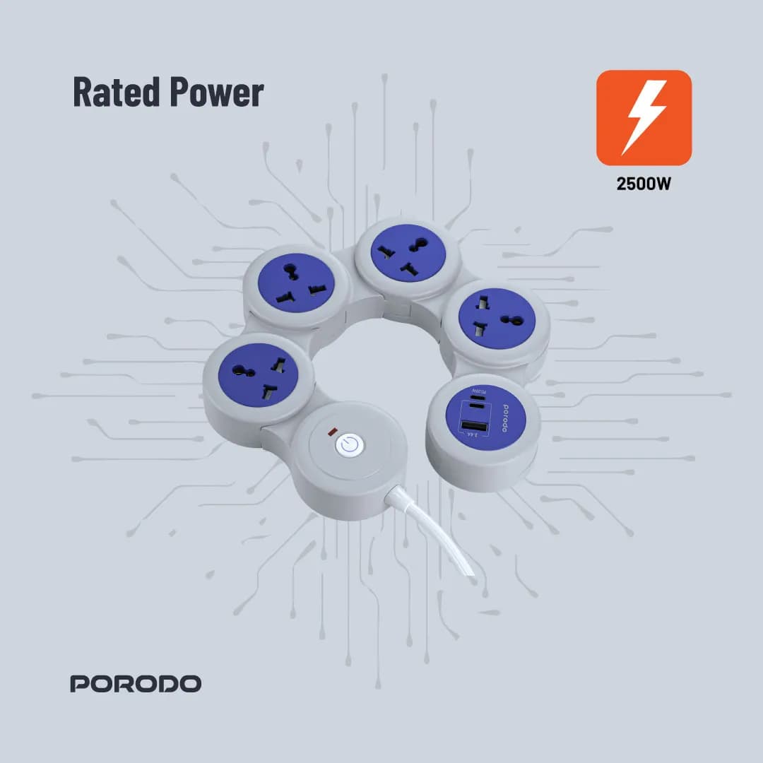 Porodo Multi-Socket Strip: Universal AC & USB-C Power Delivery 1.8m 1 Porodo Multi-Socket Strip: Universal AC & USB-C Power Delivery 1.8m 1
