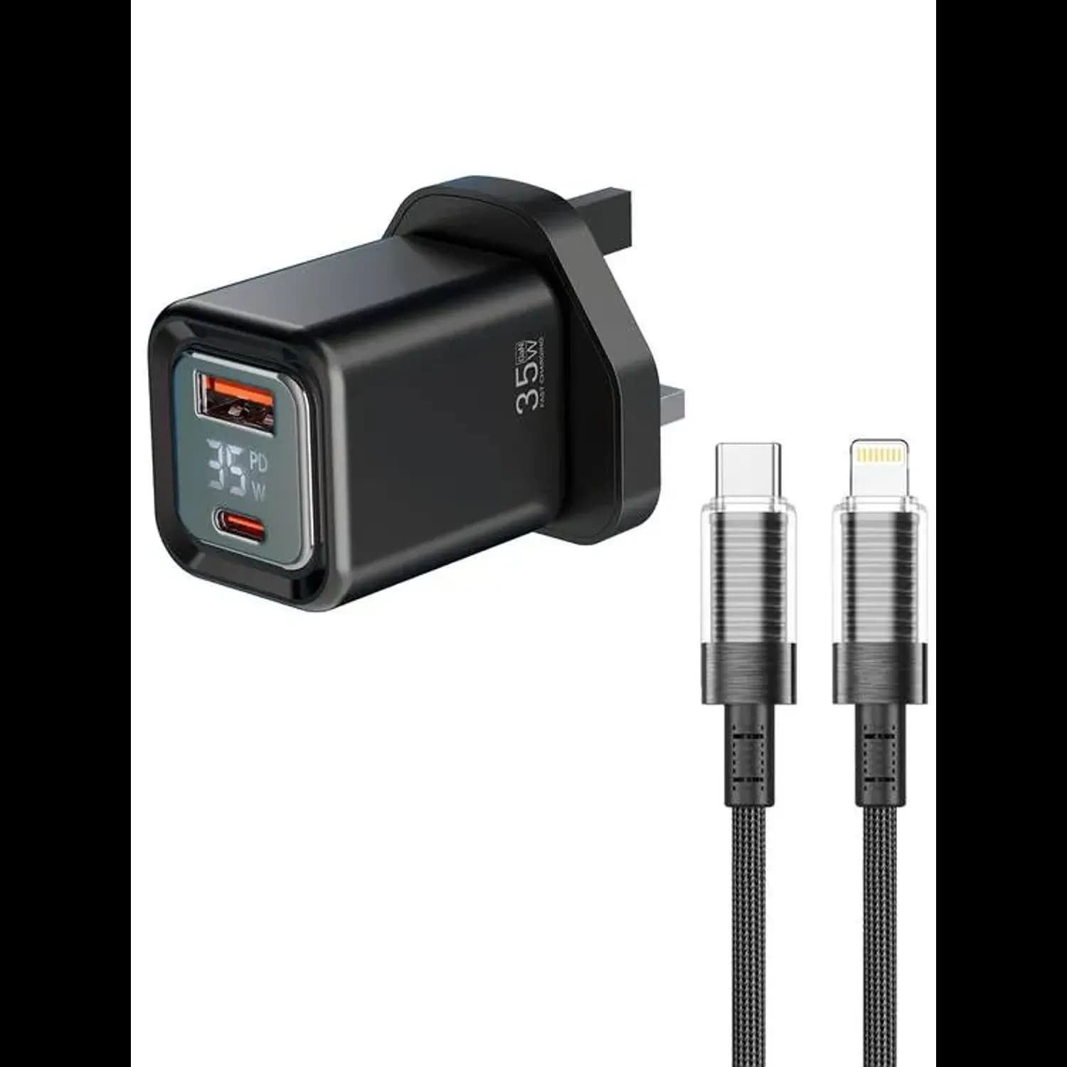 Porodo Dual-Port Quick Charger - Digital Display, Black 1 Porodo Dual-Port Quick Charger - Digital Display, Black 1