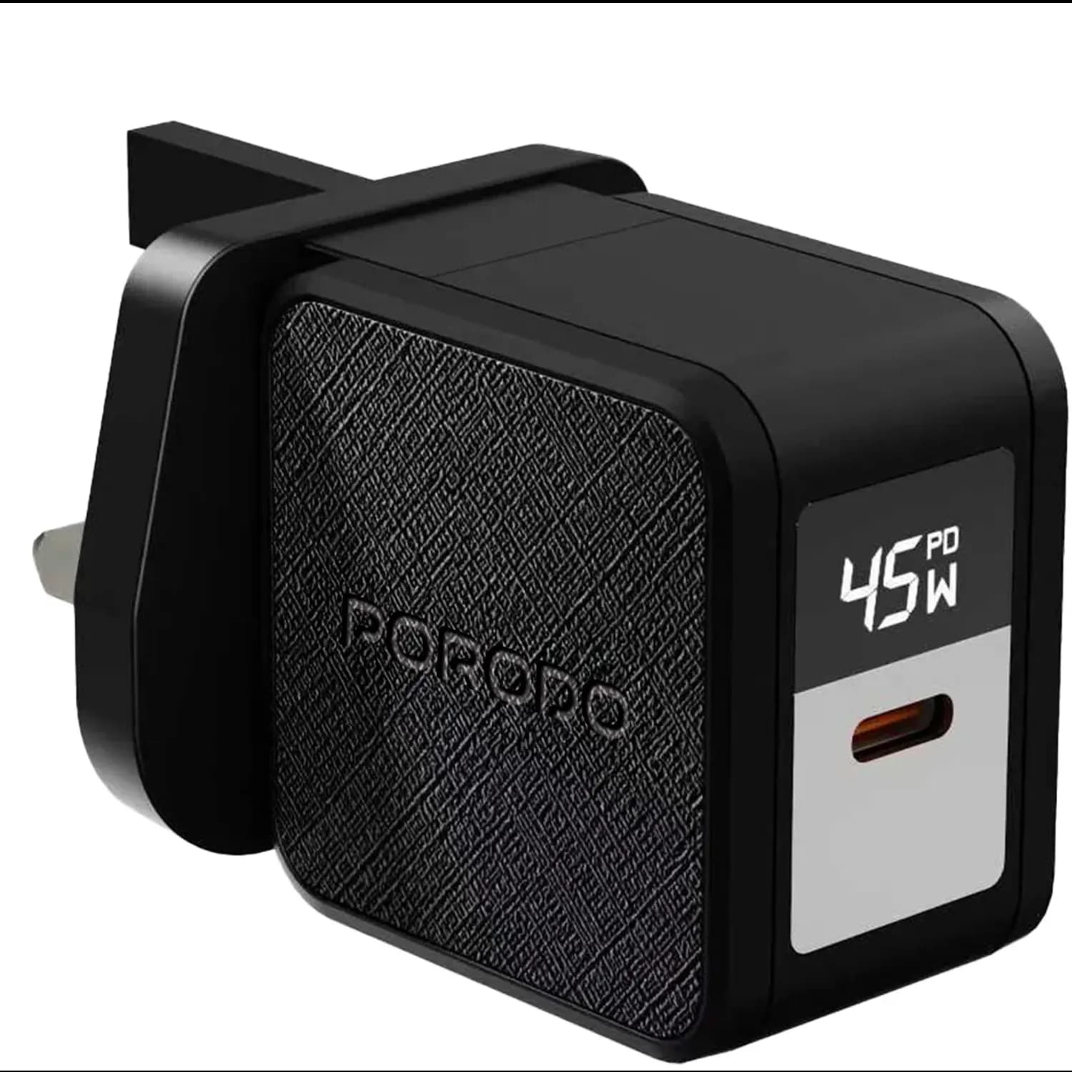 Porodo Wall Charger Quantum GaN 45W - USB-C, Digital Display, Black 1 Porodo Wall Charger Quantum GaN 45W - USB-C, Digital Display, Black 1