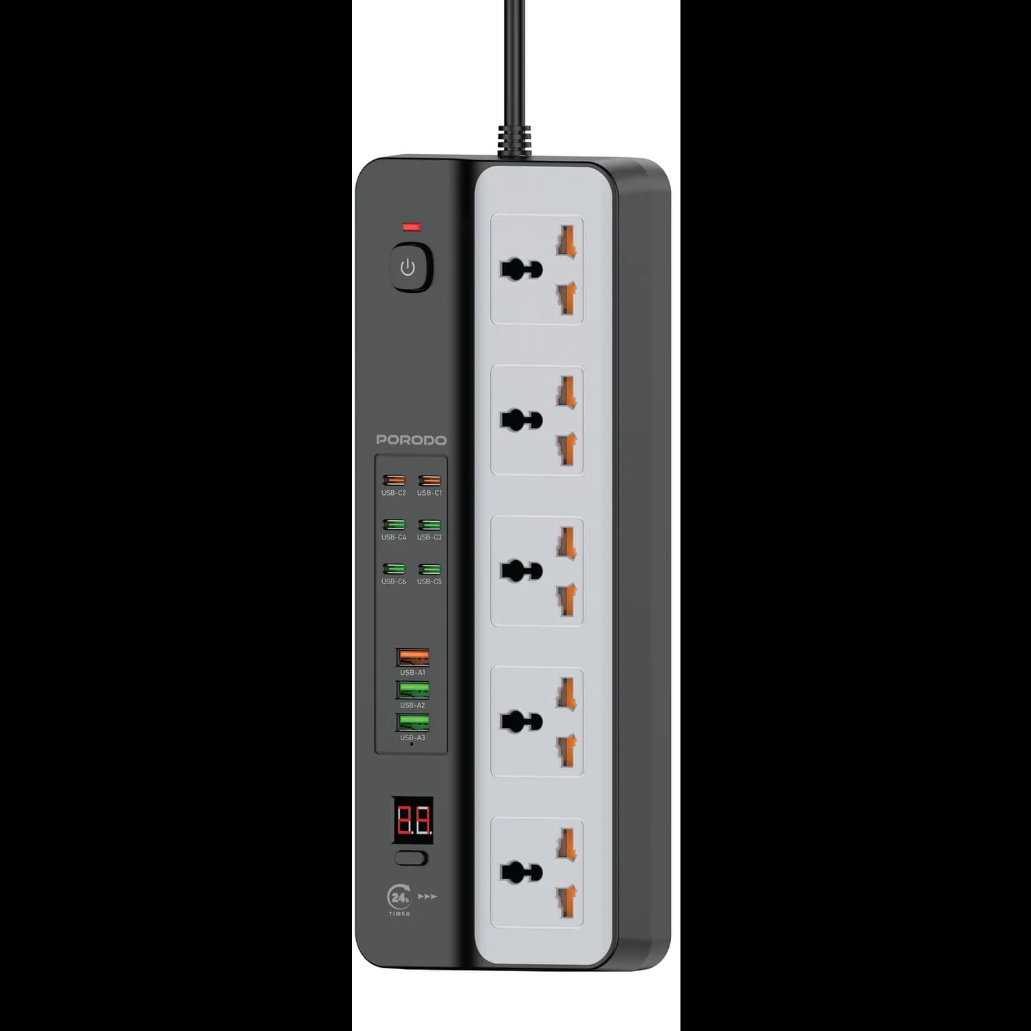 Porodo Power Strip - 5 AC Sockets, 9 USB Ports, Black 1 Porodo Power Strip - 5 AC Sockets, 9 USB Ports, Black 1