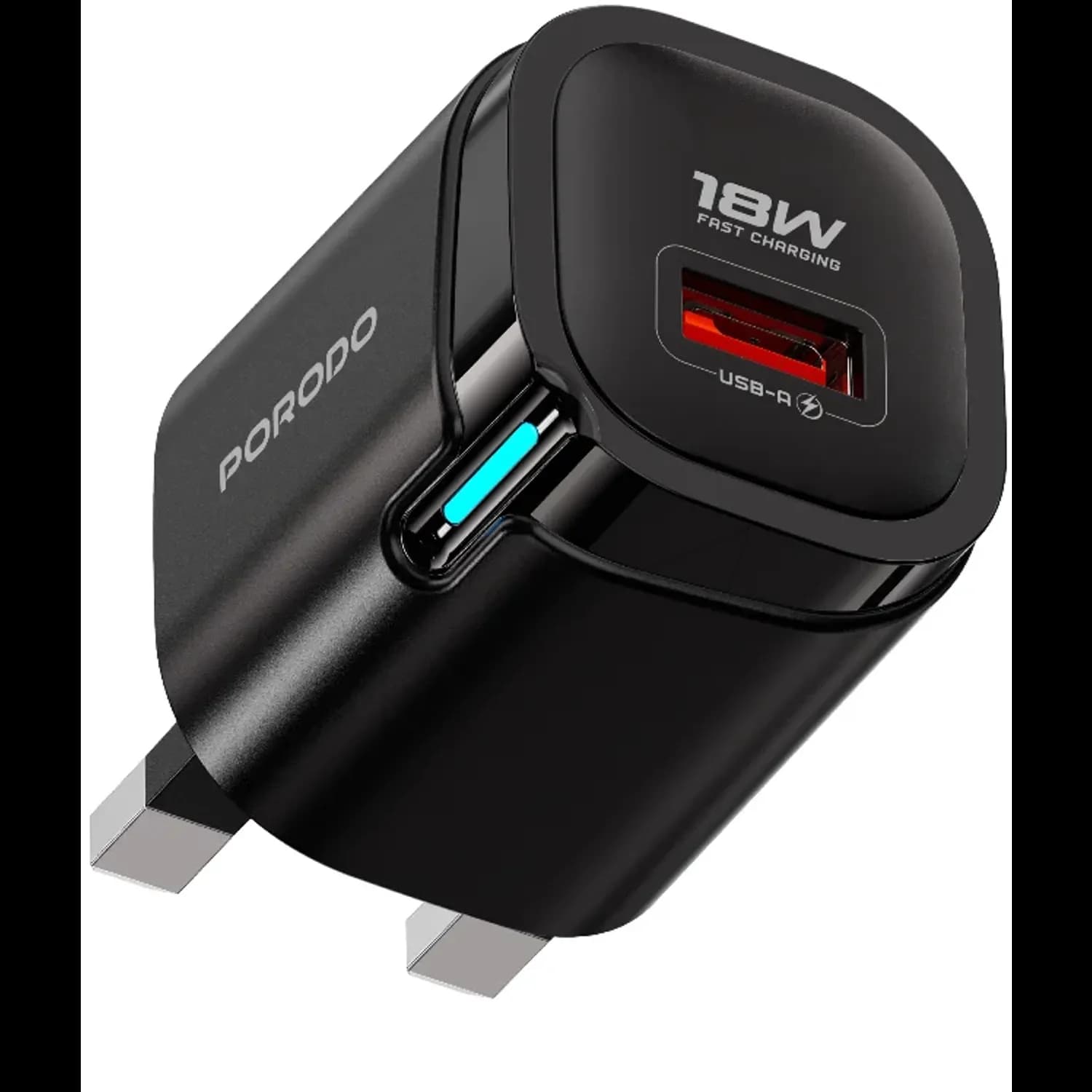 Porodo USB-A Wall Adapter - 18W QC, Black, with Lightning Cable 1 Porodo USB-A Wall Adapter - 18W QC, Black, with Lightning Cable 1