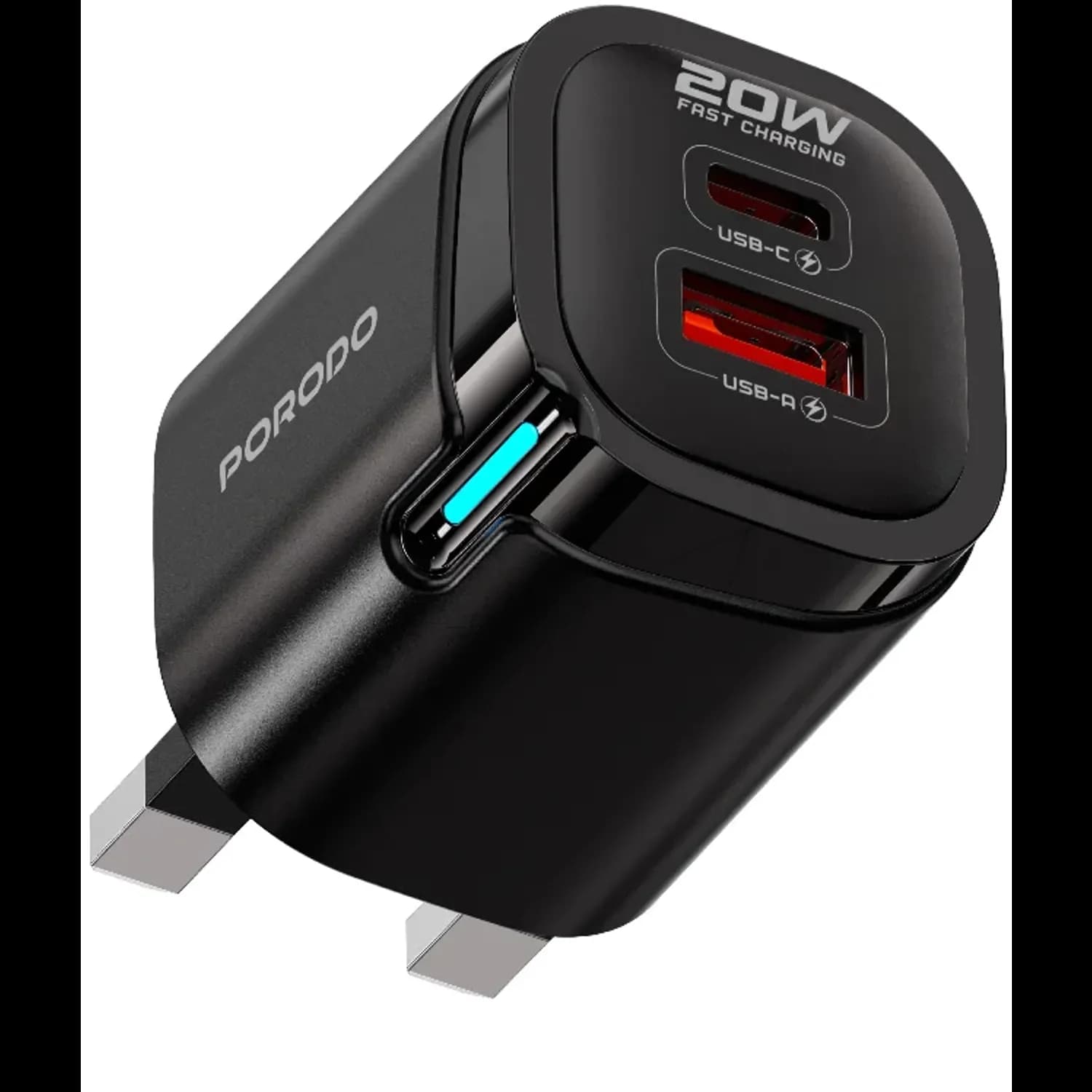 Porodo Wall Adapter - Dual USB-A & USB-C, Black 1 Porodo Wall Adapter - Dual USB-A & USB-C, Black 1