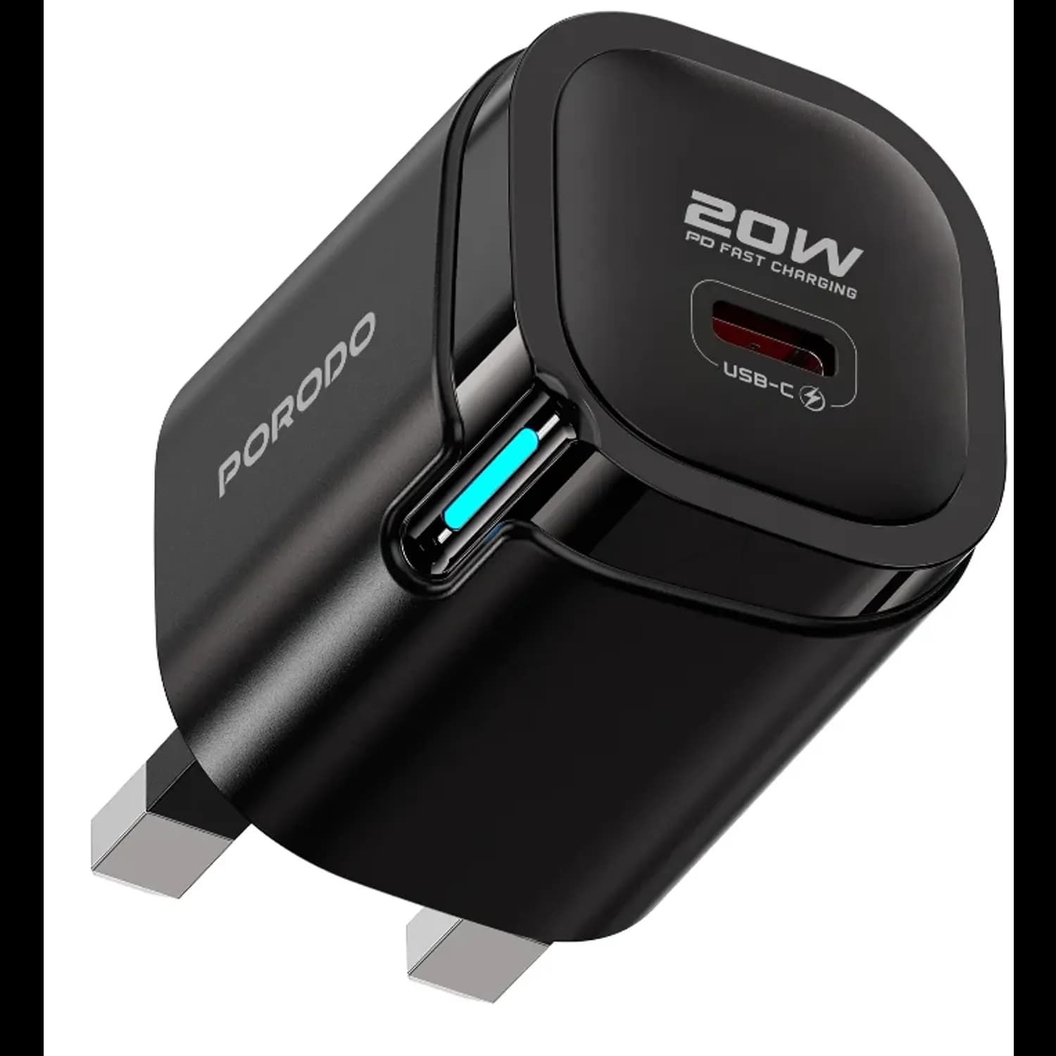 Porodo USB-C Wall Adapter - 20W PD, Black 1 Porodo USB-C Wall Adapter - 20W PD, Black 1