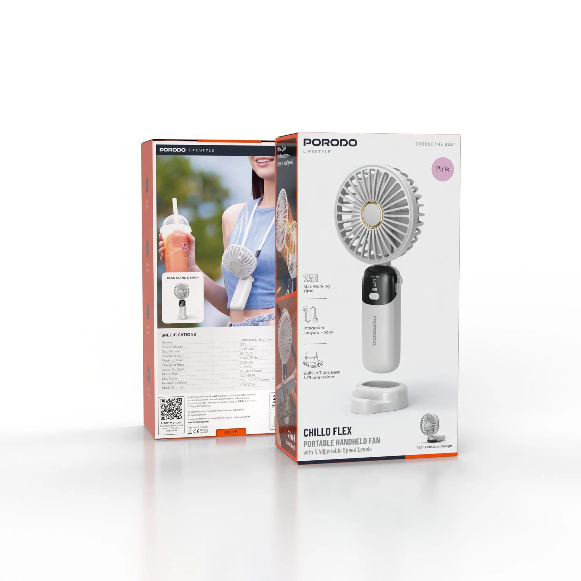 Porodo Lifestyle Chillo Air Portable Handheld Fan with LED Display - Pink 1 Porodo Lifestyle Chillo Air Portable Handheld Fan with LED Display - Pink 1