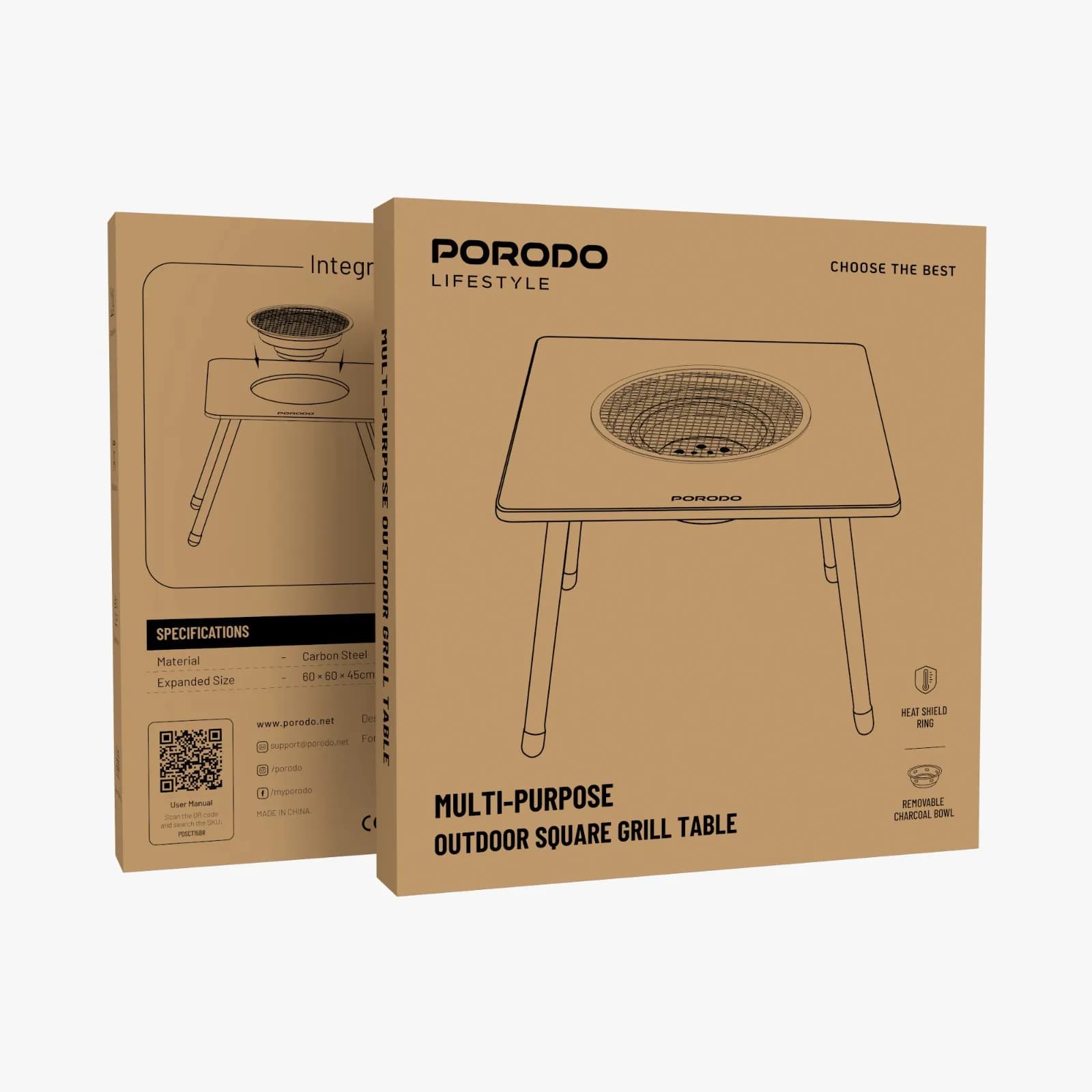 Porodo Lifestyle Multi-Purpose Outdoor Square Grill Table - Brown 1 Porodo Lifestyle Multi-Purpose Outdoor Square Grill Table - Brown 1