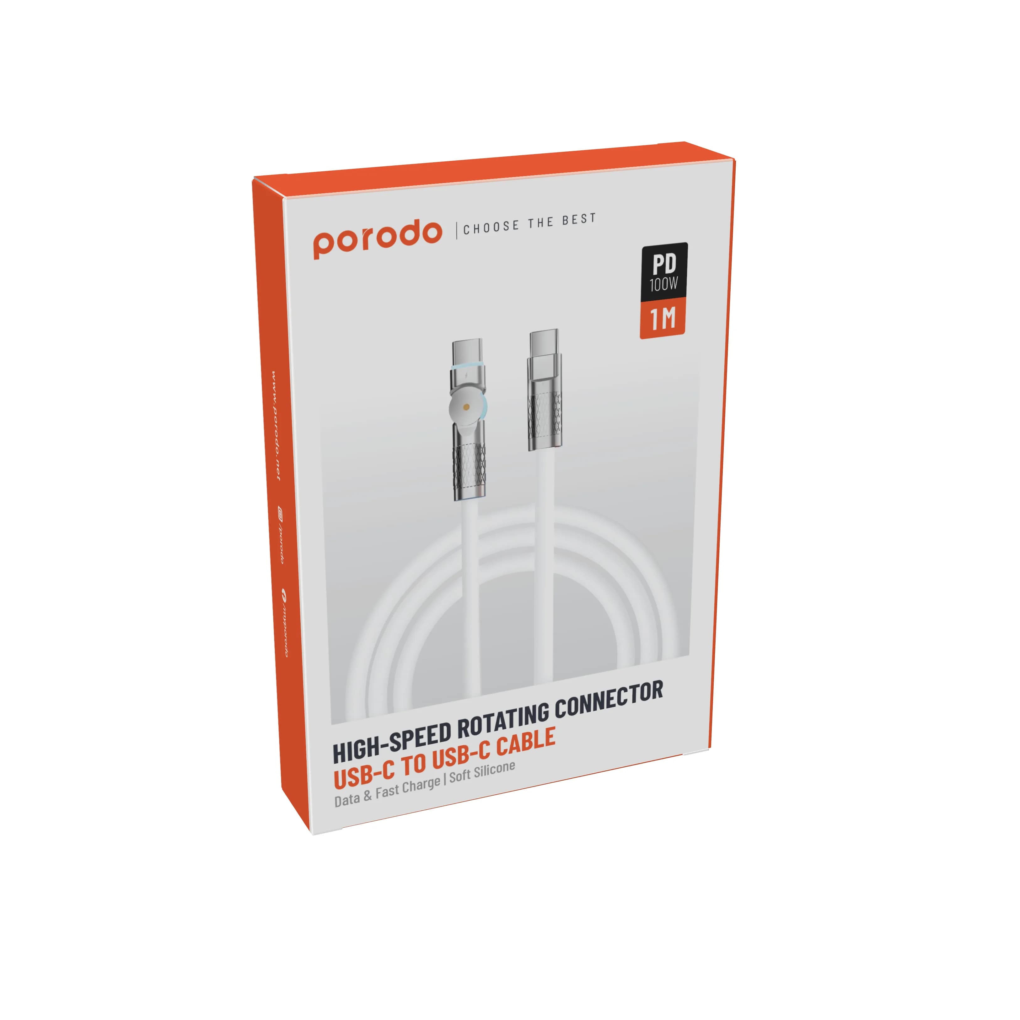 Porodo Single Head Rotating Cable PD100W, Type-C to Type-C 100W: 1M 1 Porodo Single Head Rotating Cable PD100W, Type-C to Type-C 100W: 1M 1