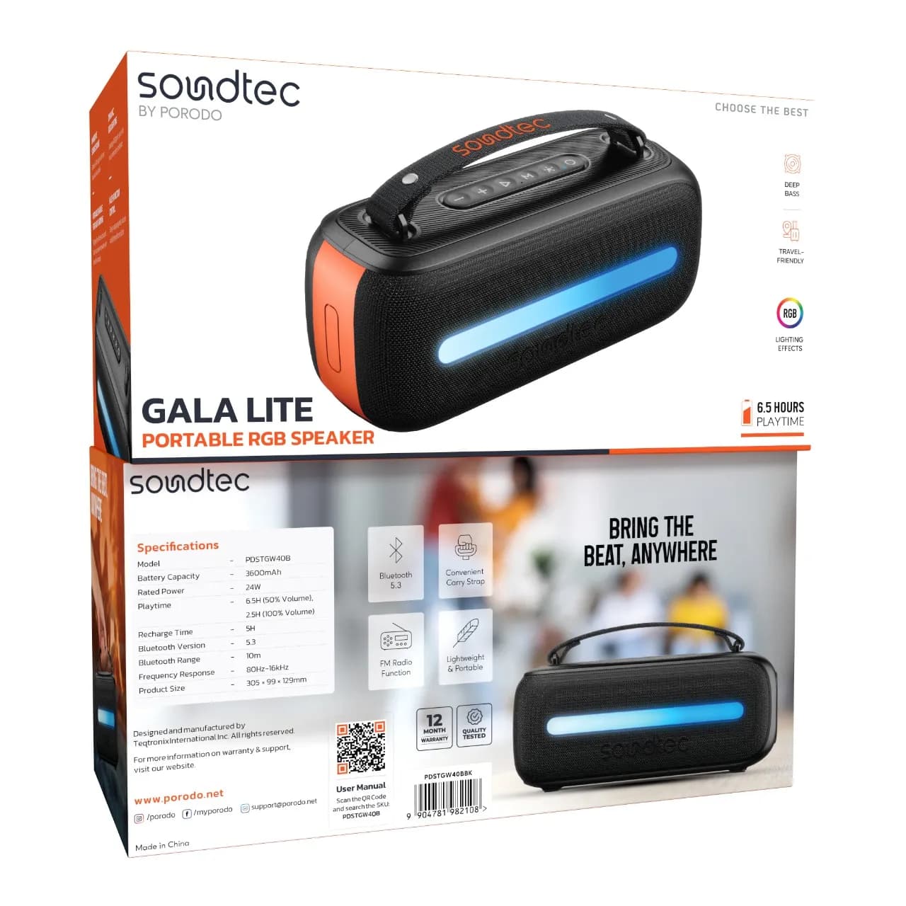 Porodo Soundtec Gala Lite Portable RGB Speaker - Black 1 Porodo Soundtec Gala Lite Portable RGB Speaker - Black 1