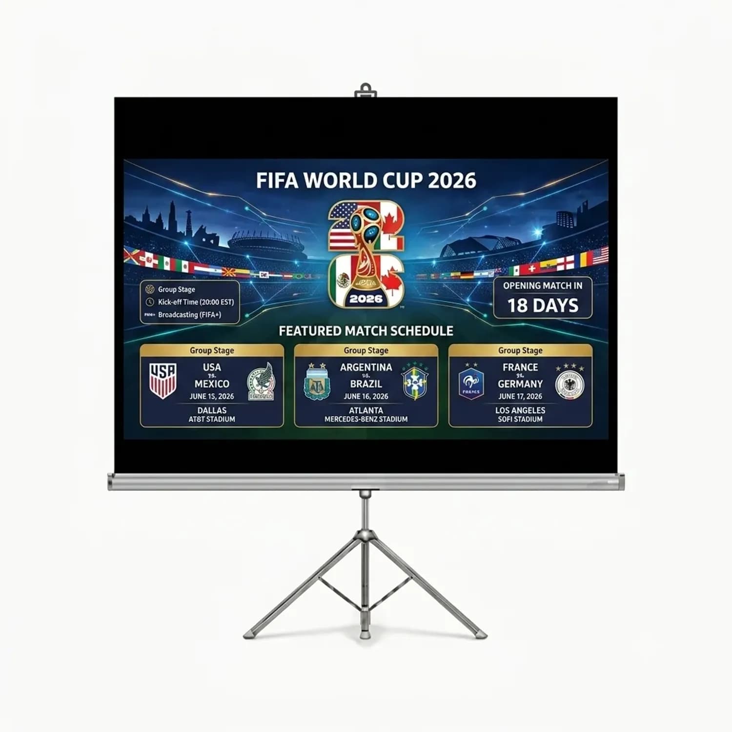 Porodo Projection Screen PDTET100 - 100-inch 4:3 Tripod, White 1 Porodo Projection Screen PDTET100 - 100-inch 4:3 Tripod, White 1
