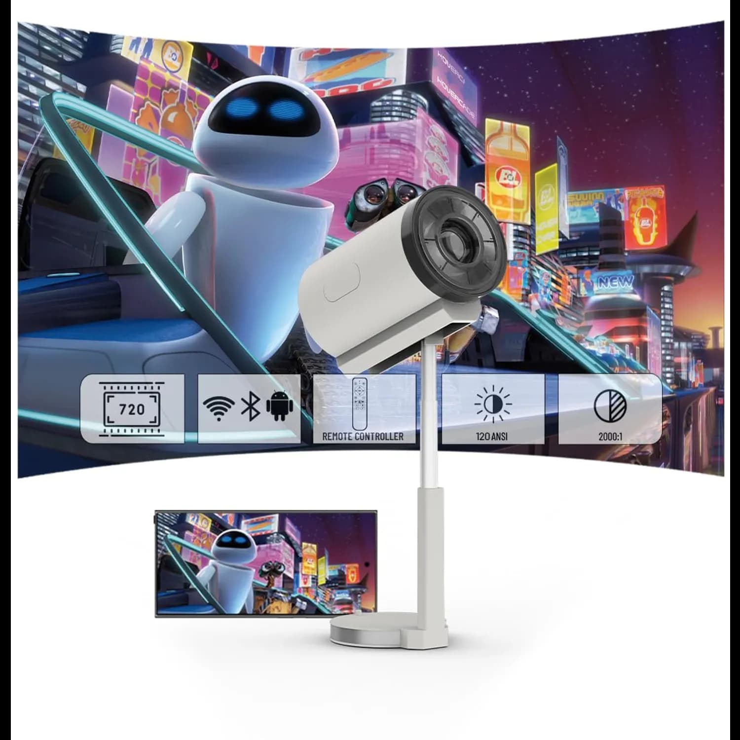 Porodo Smart HD Projector - Android 13, 720P, 120 ANSI Lumens 1 Porodo Smart HD Projector - Android 13, 720P, 120 ANSI Lumens 1