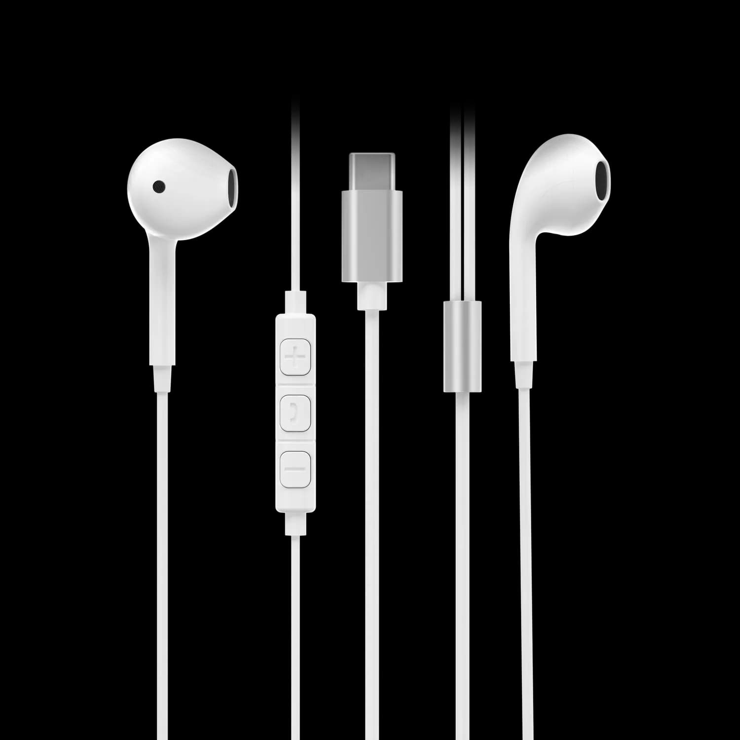 Powerology Earphone - Type-C Connector, Black — White 1 Powerology Earphone - Type-C Connector, Black — White 1