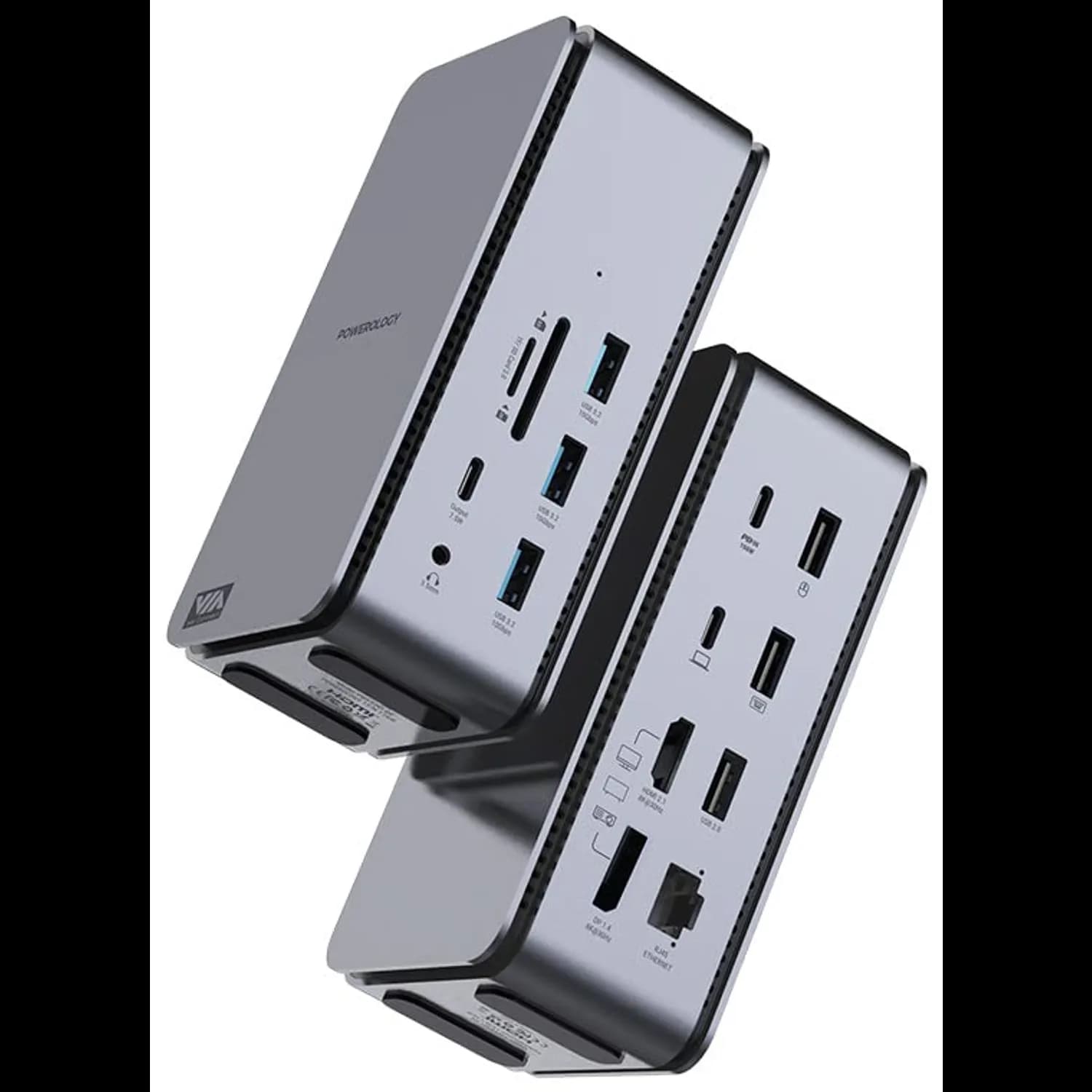 Powerology Dual Dock Station - 15 in 1, 100W PD, Grey 1 Powerology Dual Dock Station - 15 in 1, 100W PD, Grey 1
