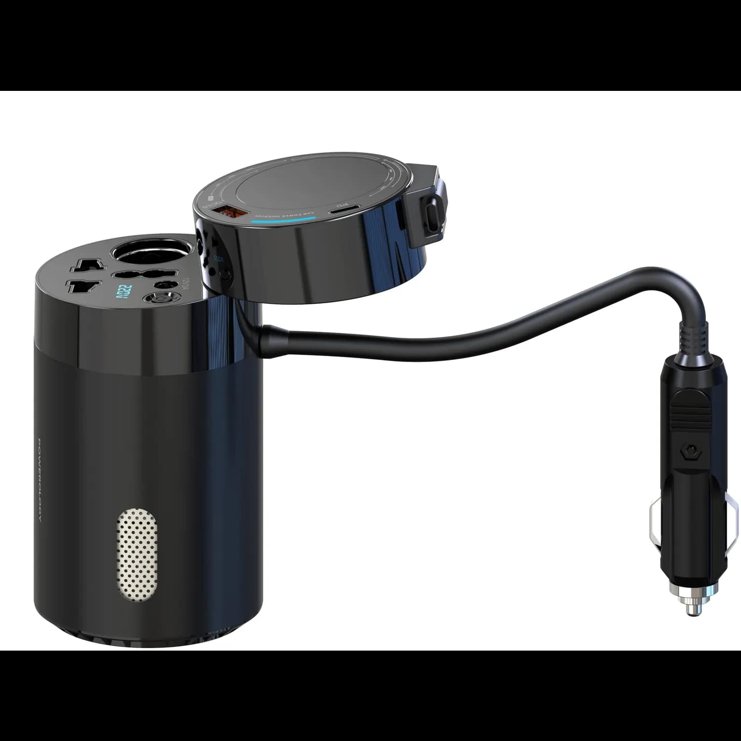 Powerology Car Power Inverter - 200W, USB-C Retractable, Black 1 Powerology Car Power Inverter - 200W, USB-C Retractable, Black 1