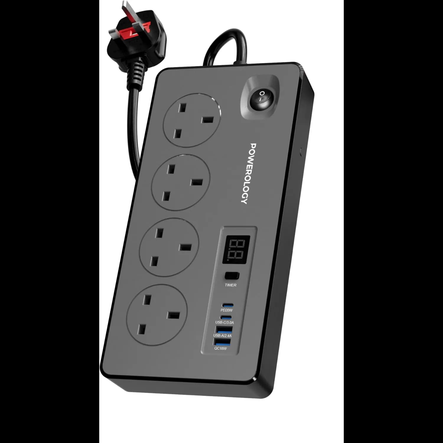 Powerology Power Strip - 8 Outlets, 99H Timer, Black 1 Powerology Power Strip - 8 Outlets, 99H Timer, Black 1