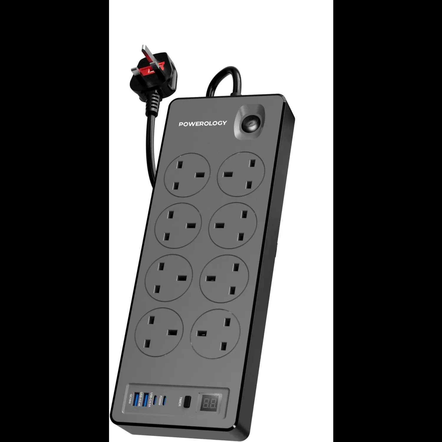 Powerology Power Strip - 12 Outlets, 99H Timer, Black 1 Powerology Power Strip - 12 Outlets, 99H Timer, Black 1