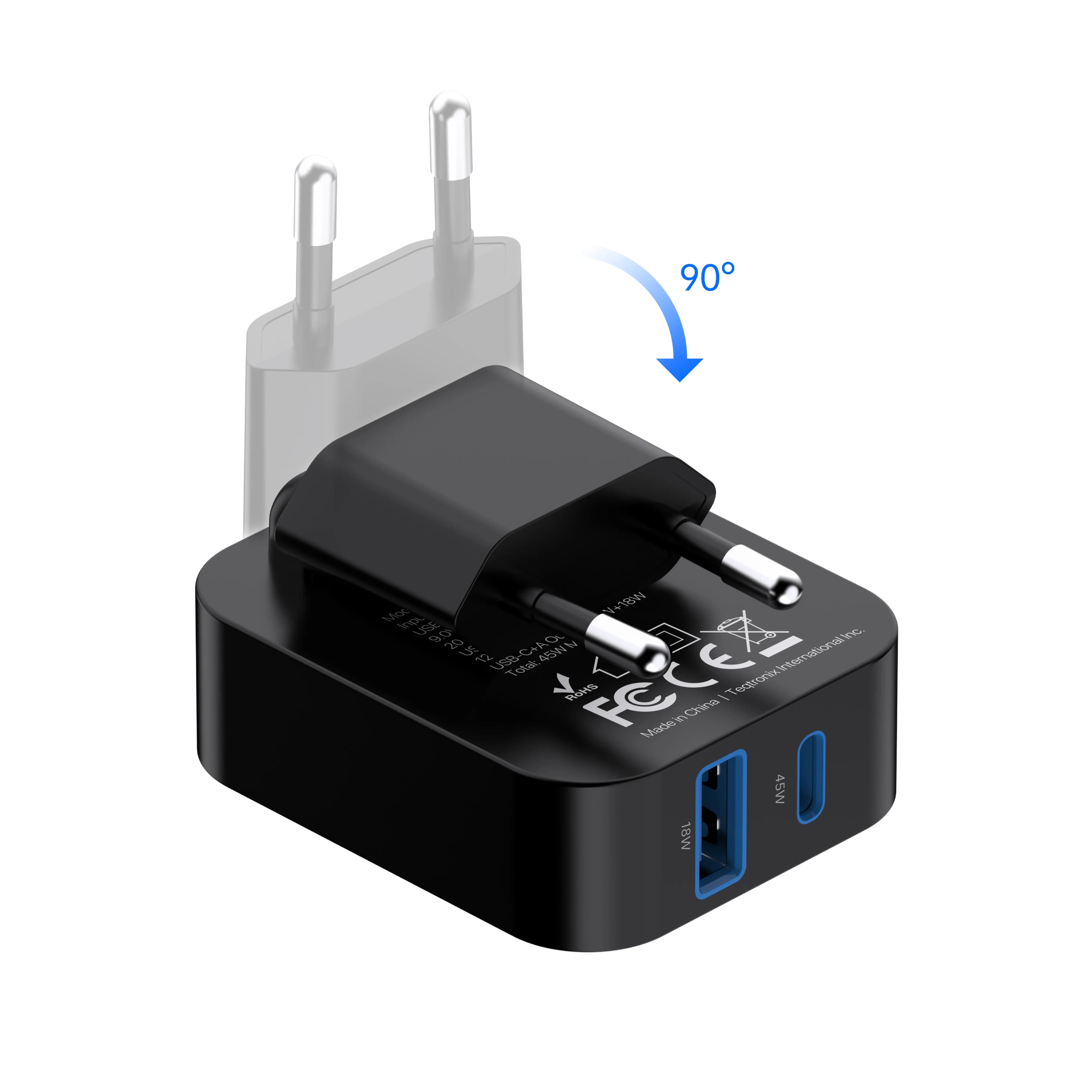 Powerology Charger CRAB PWCUQC066BK - Foldable EU GaN, Black