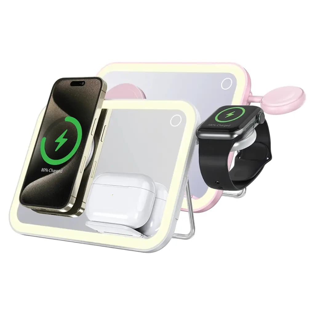Porodo Multi-Device Wireless Charging Mirror With Lights — White 1 Porodo Multi-Device Wireless Charging Mirror With Lights — White 1