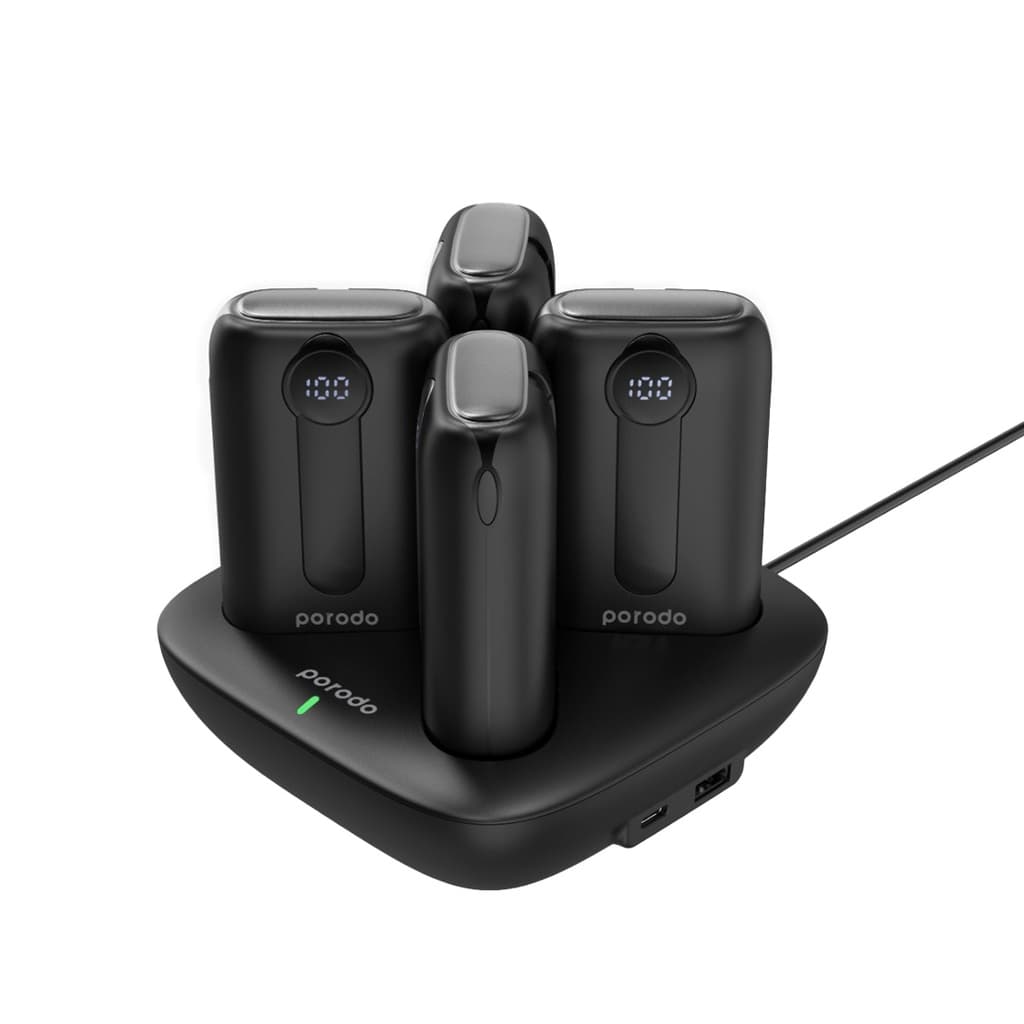 Porodo 10000mAh 4 Power Bank Station Lightning & Type-C Integrated Cable — Black 1 Porodo 10000mAh 4 Power Bank Station Lightning & Type-C Integrated Cable — Black 1